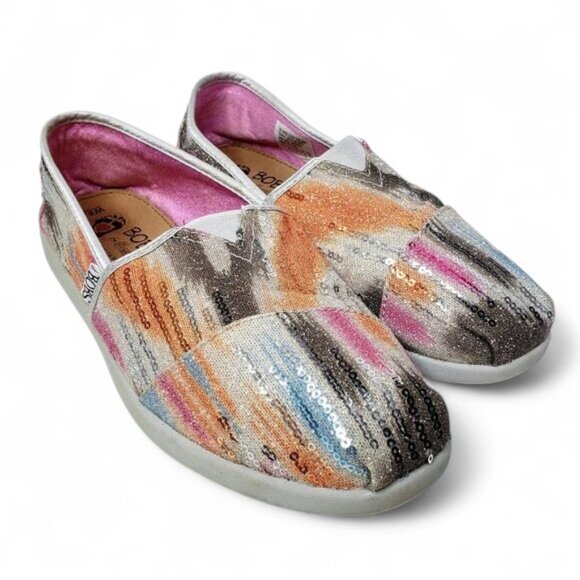 BOBS From Skechers World Shining Sequins On Loafers Women's Metallic Leather 8.5 - Picture 1 of 12